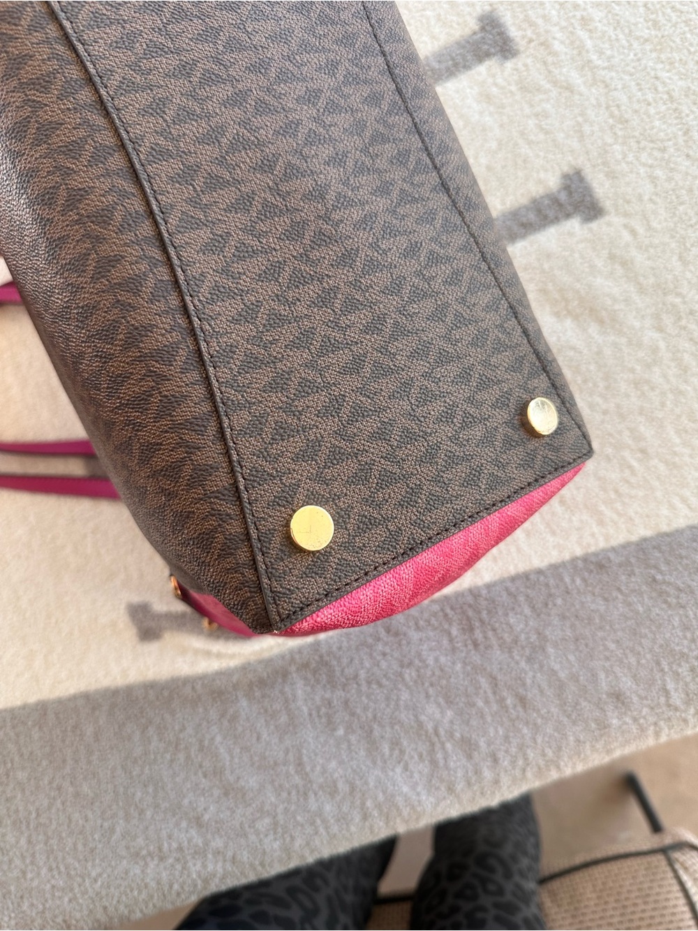 Michael Kors Brown Logo Tote with Pink Accents Voyager tote - Picture 5 of 12